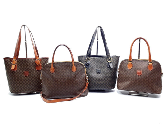 CELINE 4-Piece Macadam Bucket Tote Set, 2-Way Leather Vintage Tote Bag