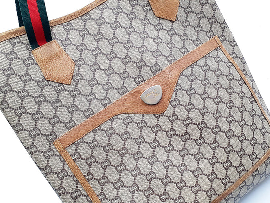 GUCCI 3-Piece Set GG Supreme Sherry Line Leather Tote Bag