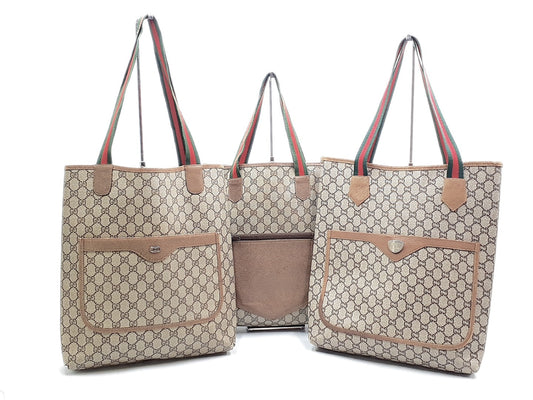 GUCCI 3-Piece Set GG Supreme Sherry Line Leather Tote Bag