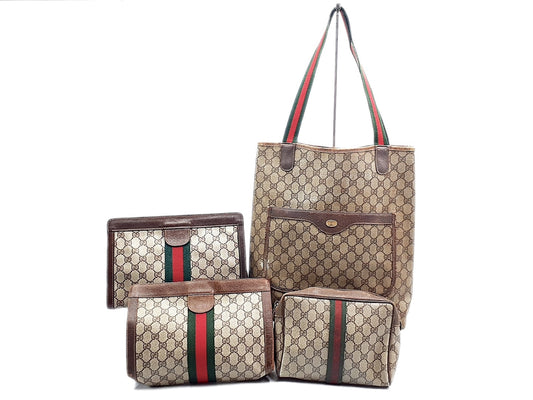 GUCCI 4-piece set: GG Supreme Sherry Line leather tote bag, clutch bag, and tote bag