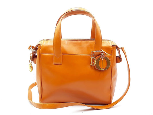 Dior 2-way leather handbag with strap and gold hardware