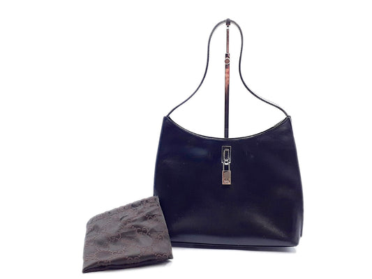 GUCCI Leather Hand Shoulder Bag, Black with Silver Hardware, 001 3124
