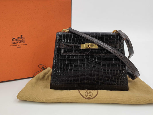 HERMES Mini Kelly Polosus Brown GP Shoulder Bag