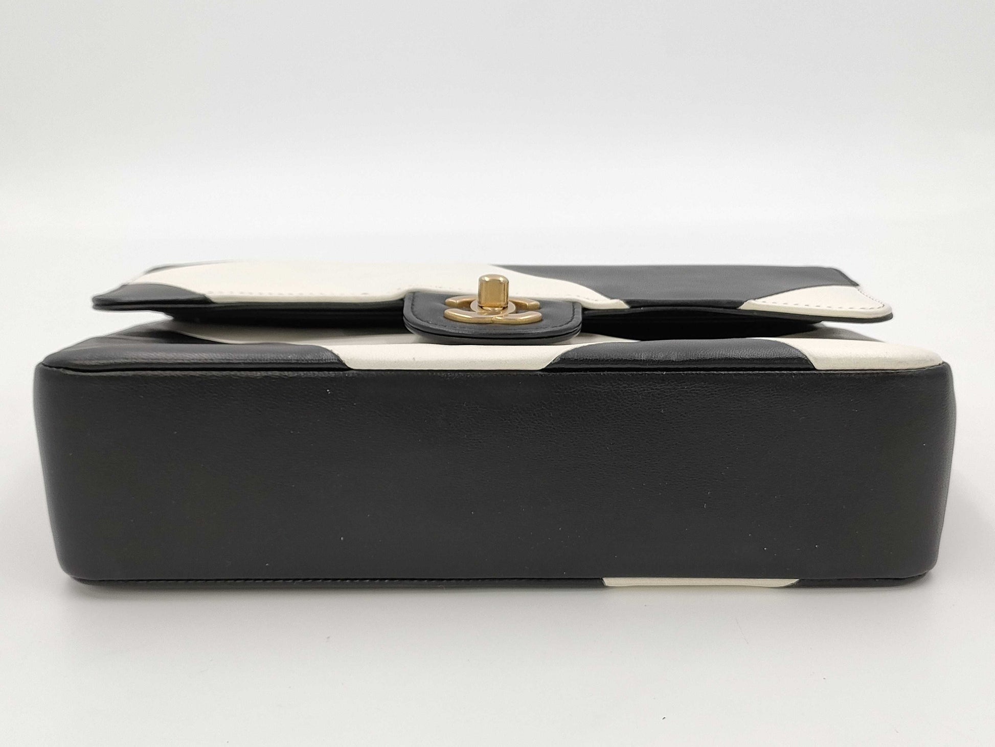 CHANEL W-Flap Two-Tone Calfskin Black and White GP Shoulder Bag