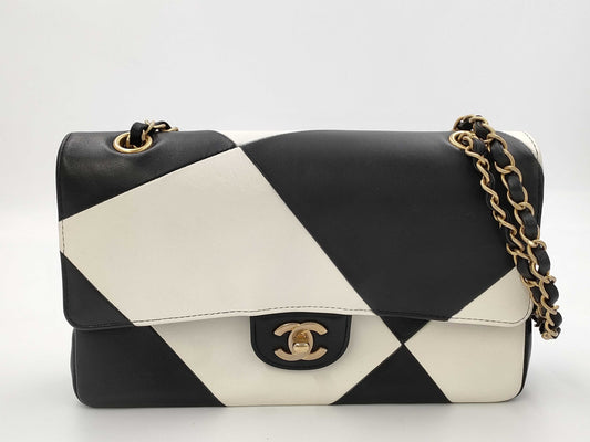CHANEL W-Flap Two-Tone Calfskin Black and White GP Shoulder Bag