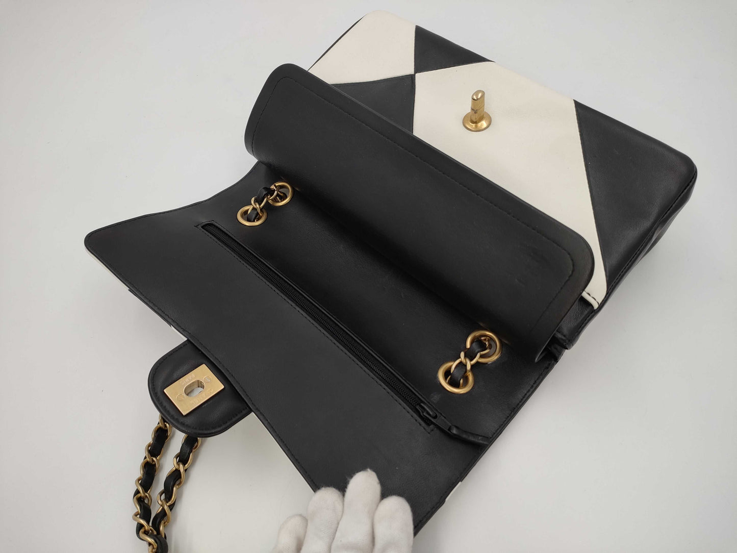 CHANEL W-Flap Two-Tone Calfskin Black and White GP Shoulder Bag