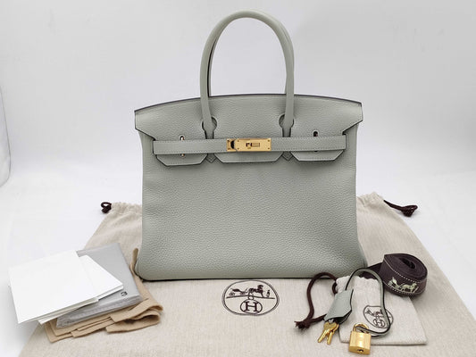 HERMES Birkin 30 Togo Greeneve GD hardware B stamped handbag