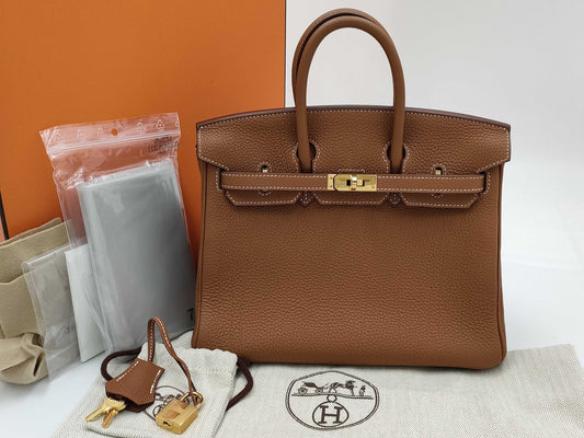 HERMES Birkin 25 Togo Gold GD Hardware U Stamp Handbag