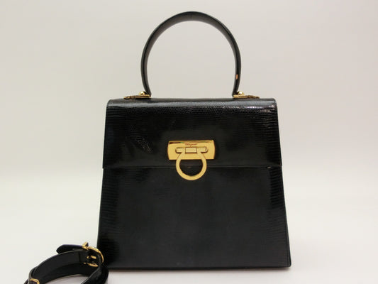 Salvatore Ferragamo Gancini Lizard 2-Way Handbag