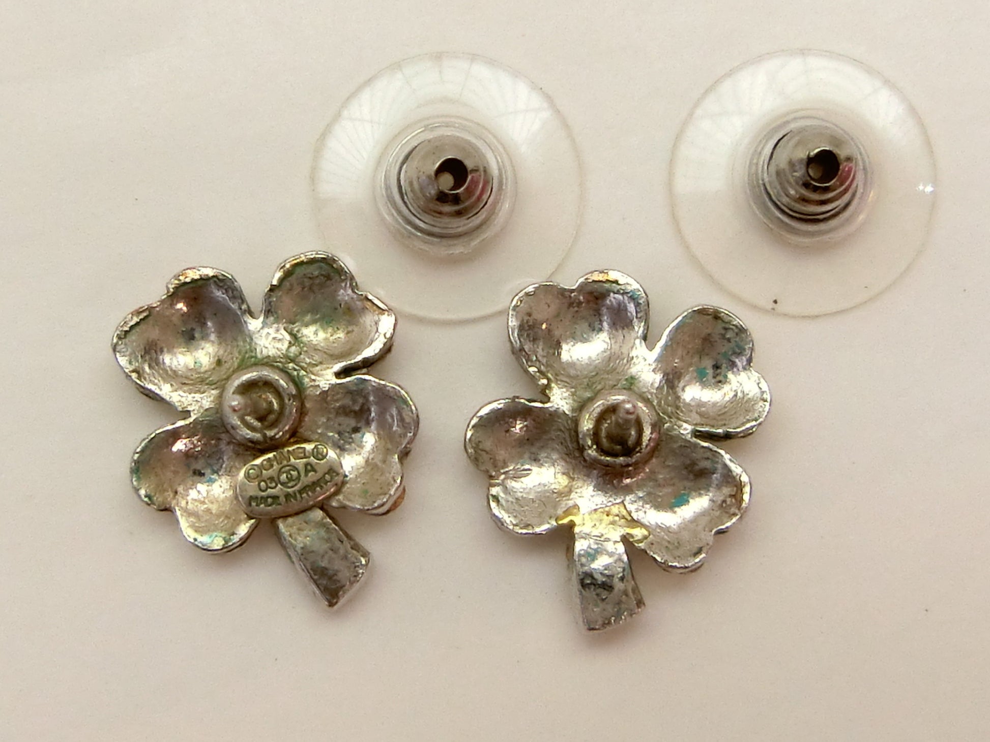 CHANEL Clover Rhinestone 03 A Earrings