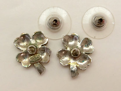 CHANEL Clover Rhinestone 03 A Earrings