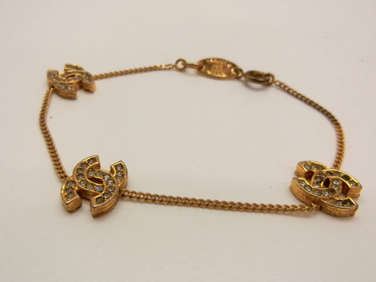 CHANEL Coco Mark Rhinestone Bracelet/Bangle