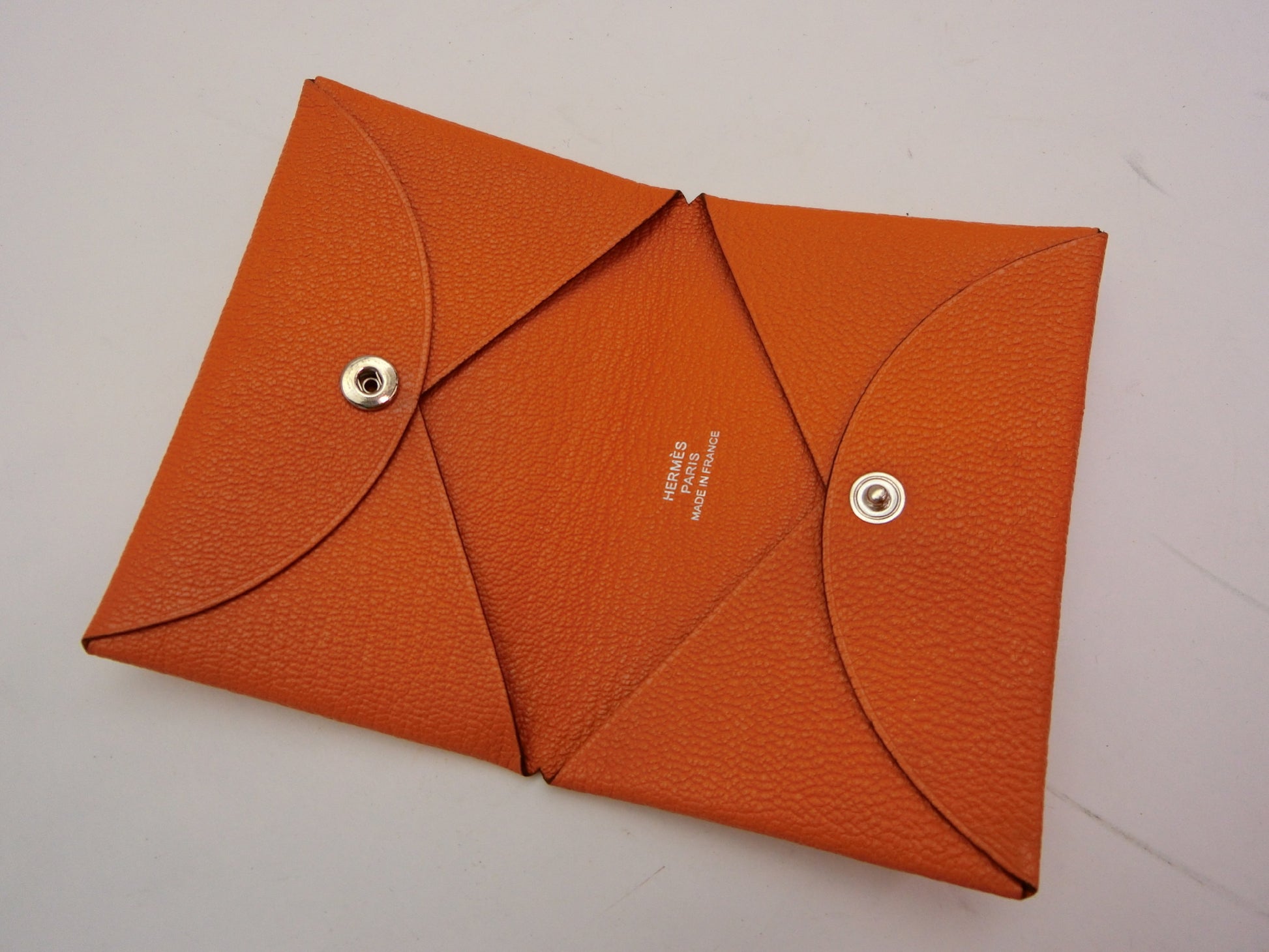 HERMES Calvi Orange C Stamp Card Case/Pass Case/Business Card Holder