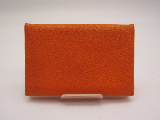 HERMES Calvi Orange C Stamp Card Case/Pass Case/Business Card Holder