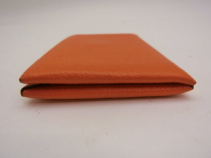 HERMES Calvi Orange C Stamp Card Case/Pass Case/Business Card Holder