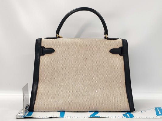 HERMES Kelly 32 Toile H Handbag