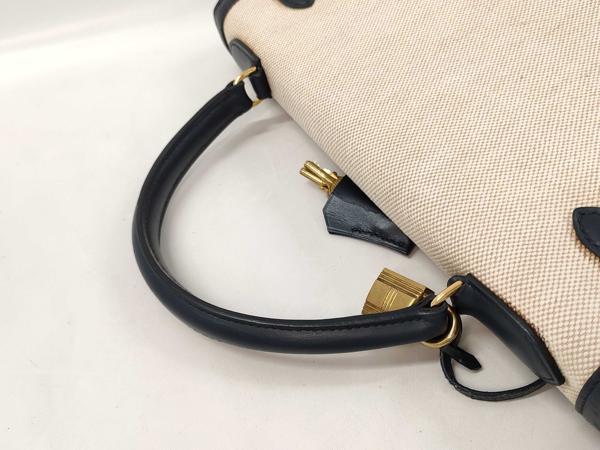 HERMES Kelly 32 Toile H Handbag