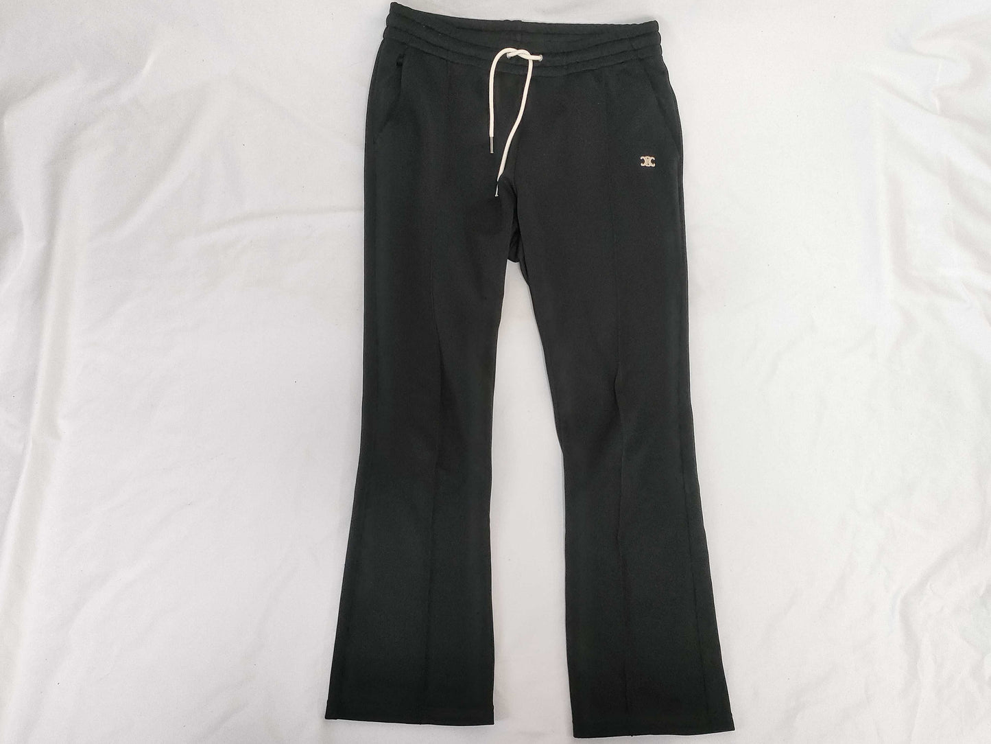 CELINE Triomphe Embroidered Jersey Pants, Current Black