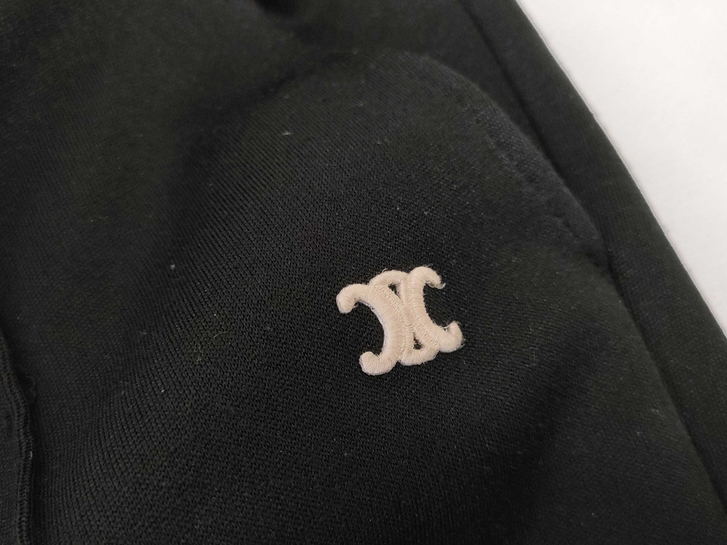 CELINE Triomphe Embroidered Jersey Pants, Current Black