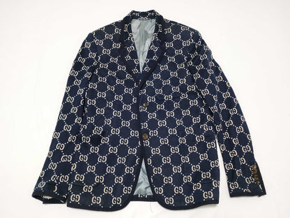 GUCCI Men's Navy GG Logo Tailored Jacket, Size XL, Excellent Condition, Unused