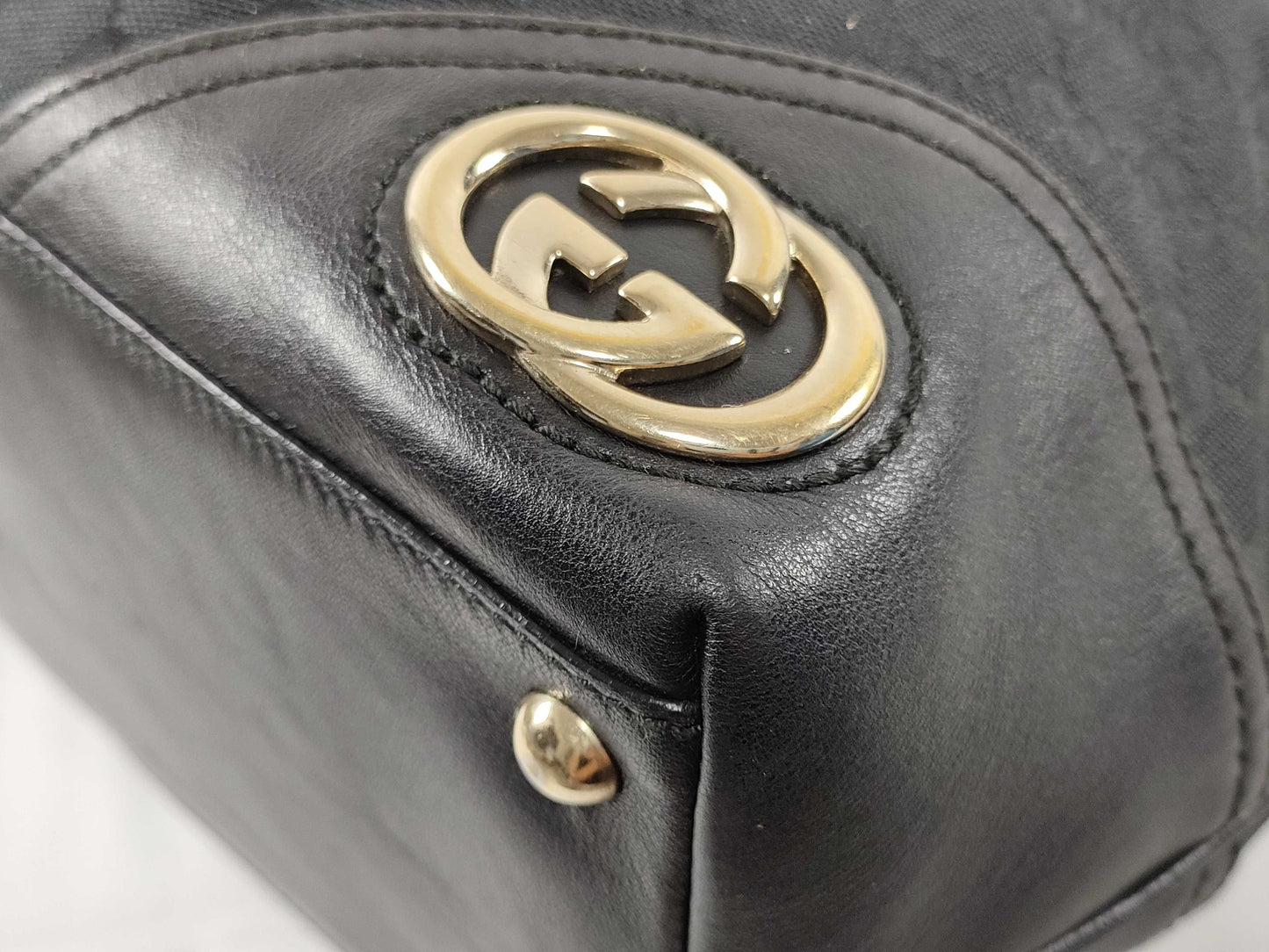 GUCCI Gucci Tote Bag GG Canvas Black G Metal Logo Tote Bag