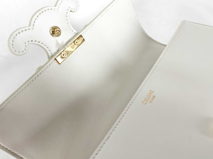 CELINE Triomphe Cuir Chain Shoulder Bag White
