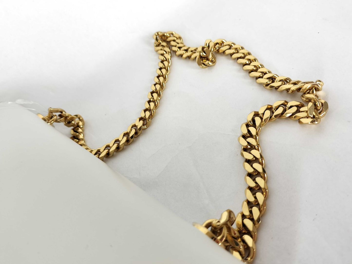 CELINE Triomphe Cuir Chain Shoulder Bag White
