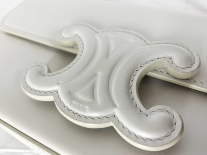 CELINE Triomphe Cuir Chain Shoulder Bag White
