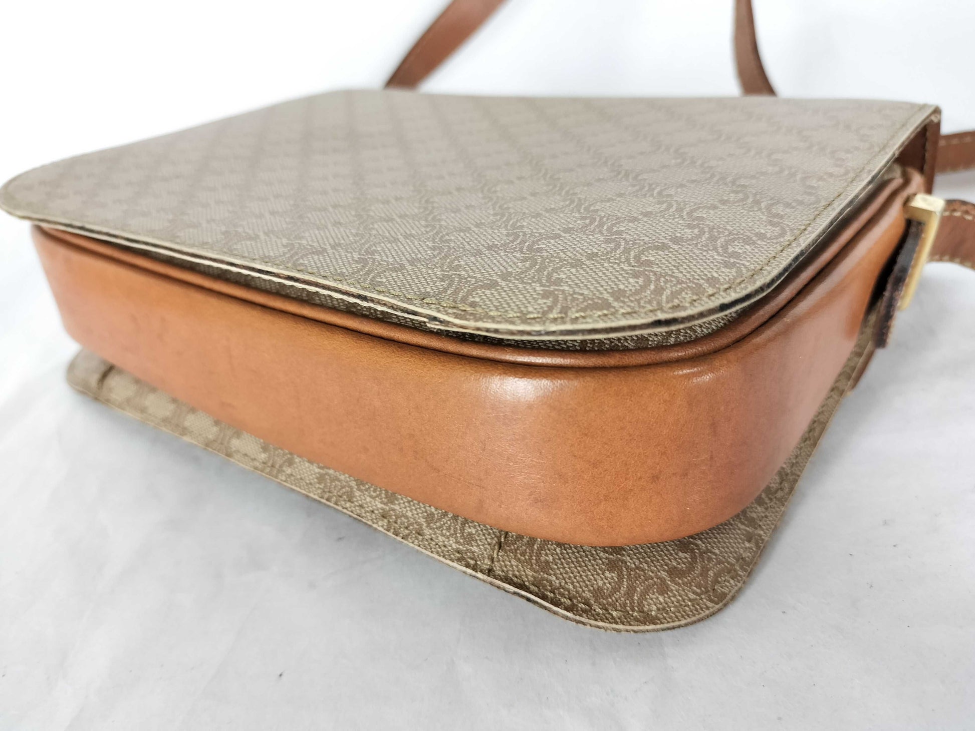 CELINE Macadam Carriage Hardware Shoulder Bag Beige