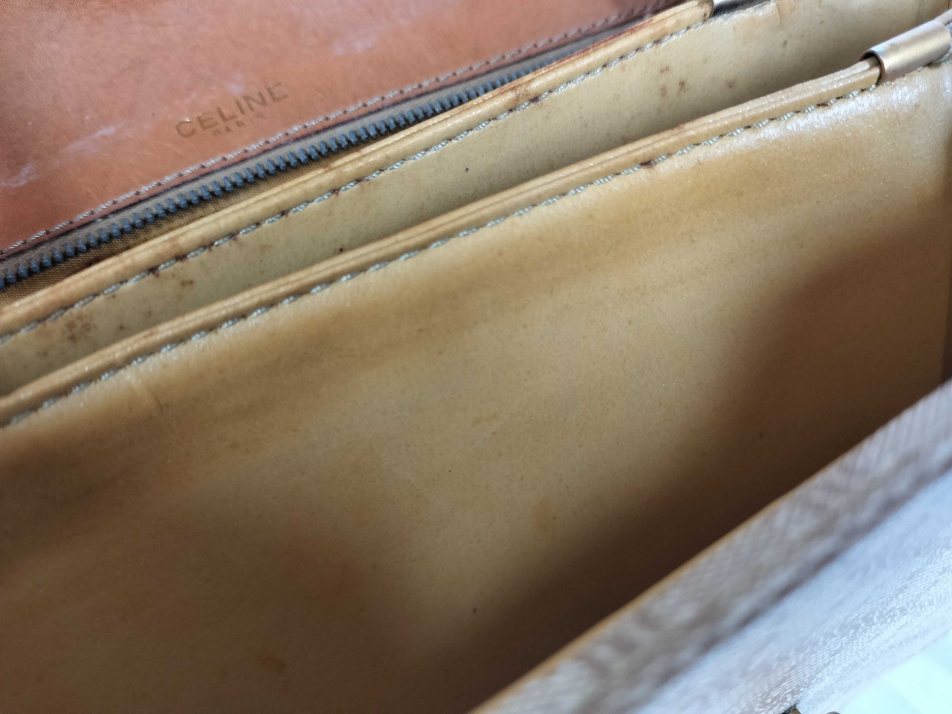 CELINE Macadam Carriage Hardware Shoulder Bag Beige