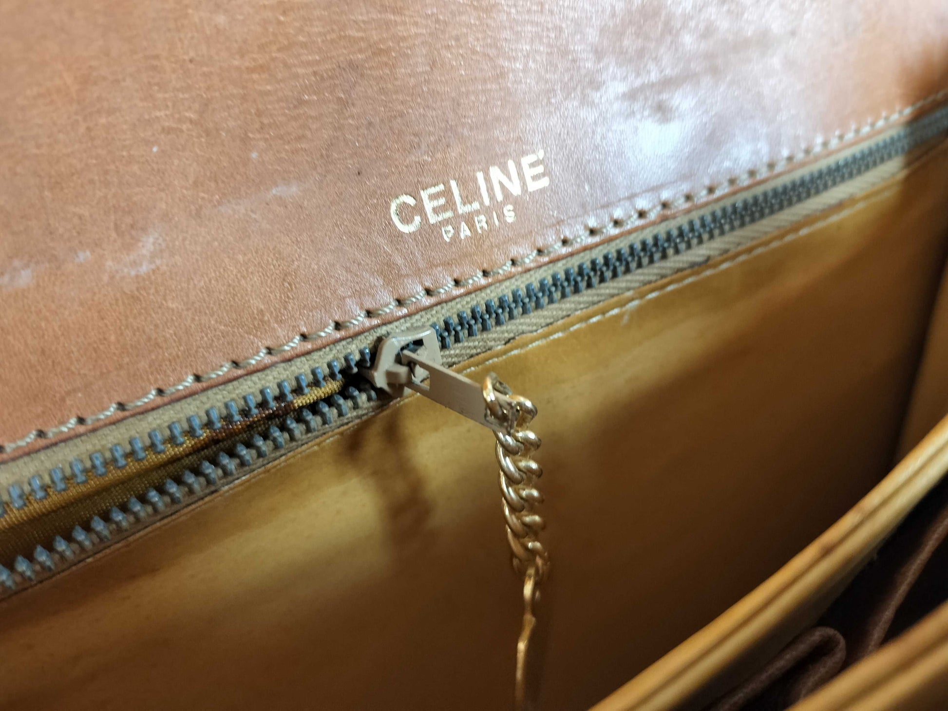 CELINE Macadam Carriage Hardware Shoulder Bag Beige