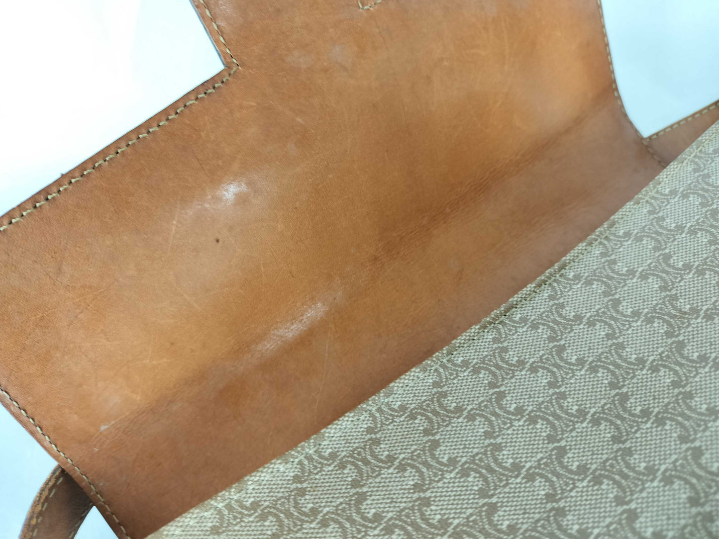 CELINE Macadam Carriage Hardware Shoulder Bag Beige