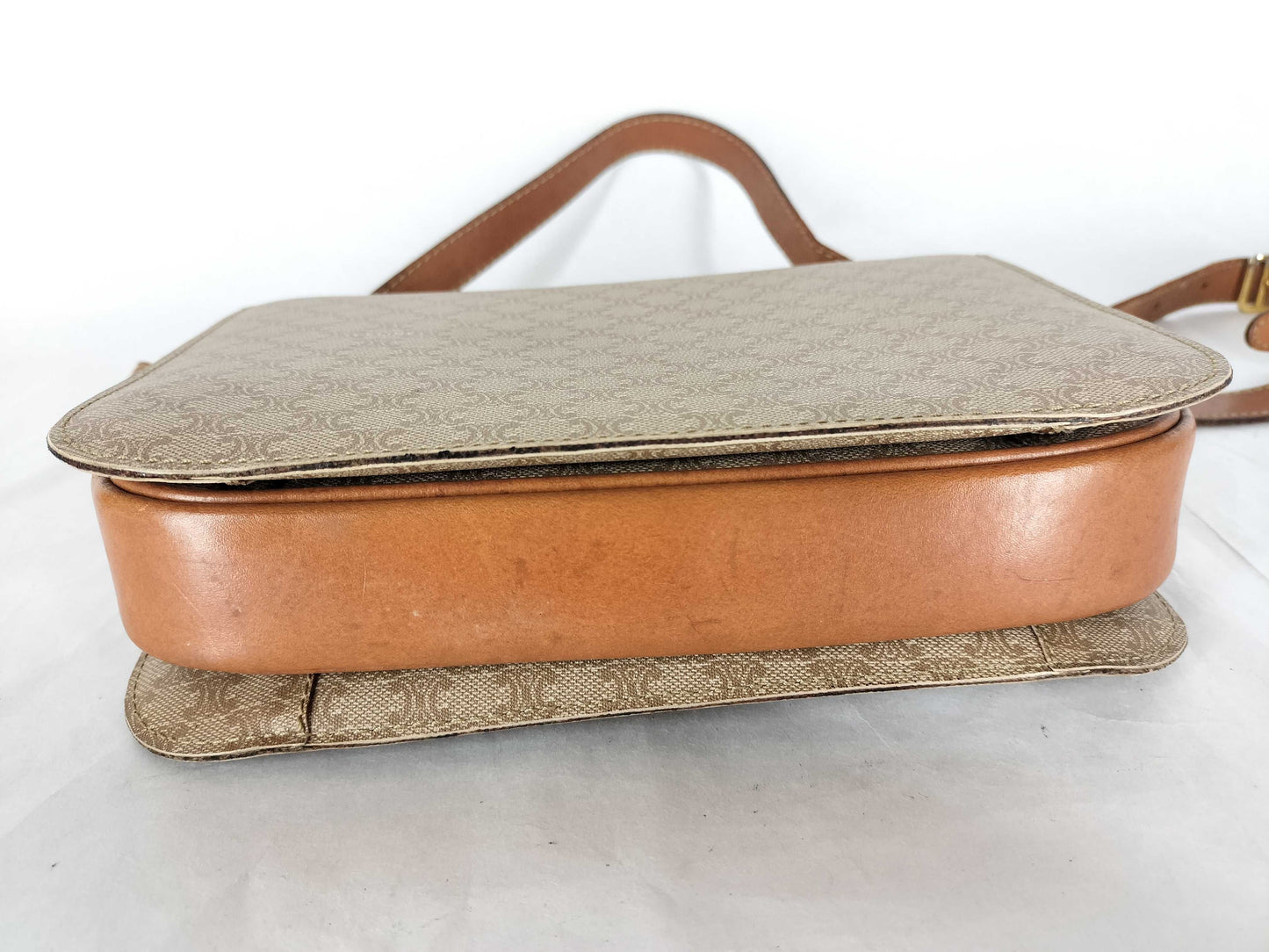 CELINE Macadam Carriage Hardware Shoulder Bag Beige
