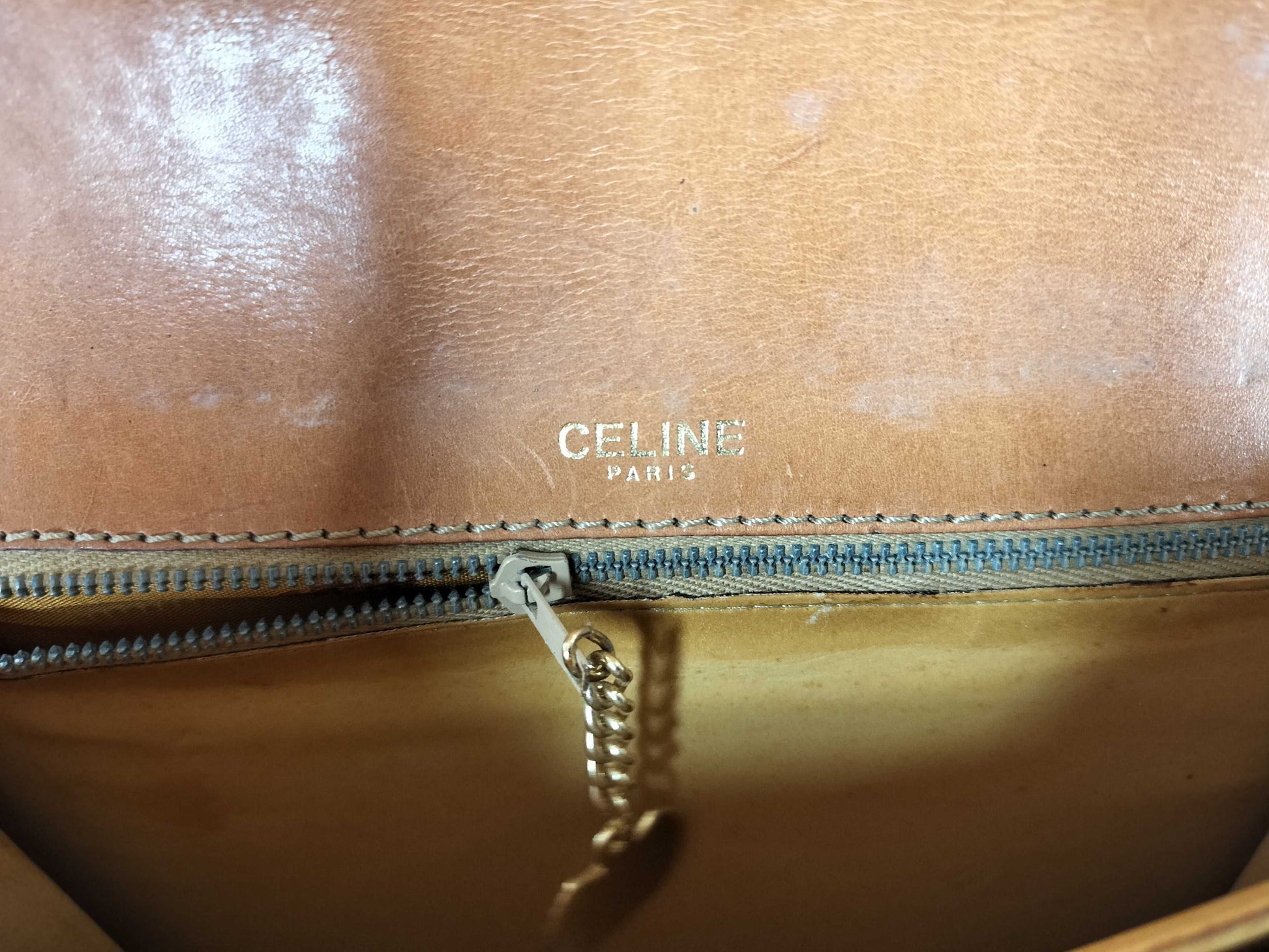 CELINE Macadam Carriage Hardware Shoulder Bag Beige