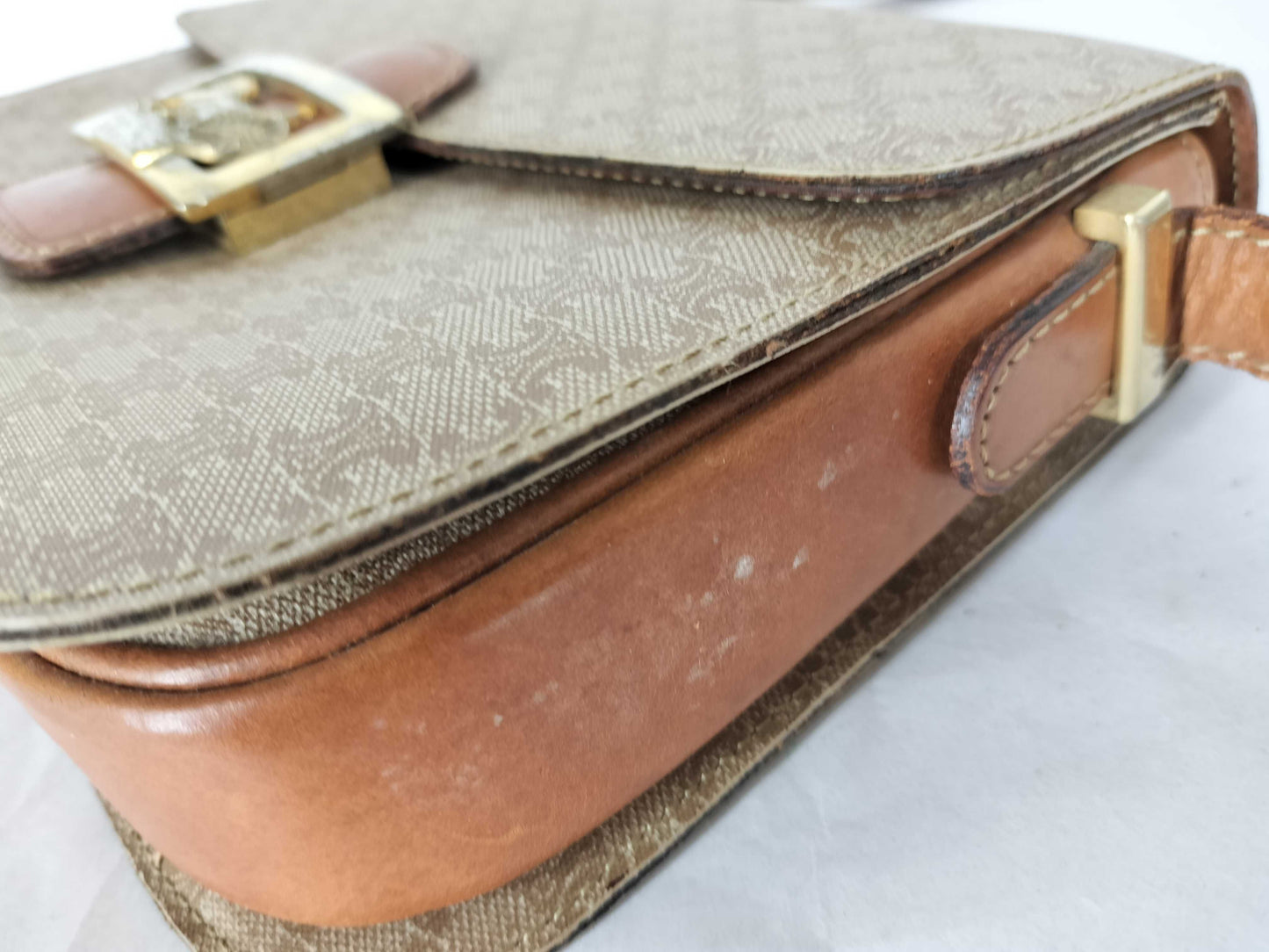 CELINE Macadam Carriage Hardware Shoulder Bag Beige