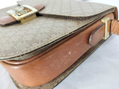 CELINE Macadam Carriage Hardware Shoulder Bag Beige