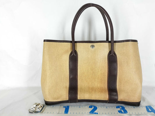 HERMES Garden Party PM Handbag in Ivory with F Engraving and P Hardware