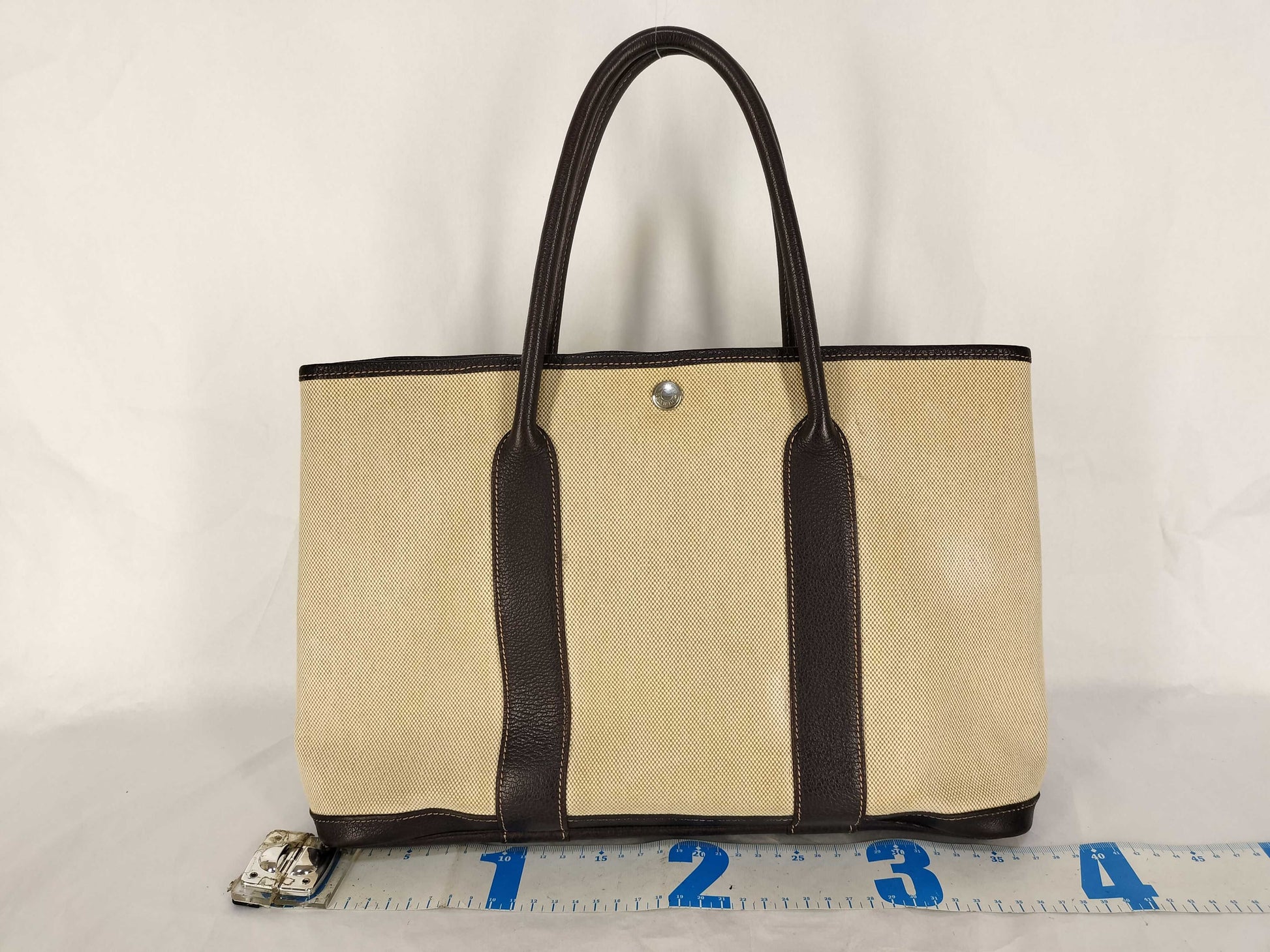 HERMES Garden Party PM Handbag in Ivory with H Stamp and P Hardware