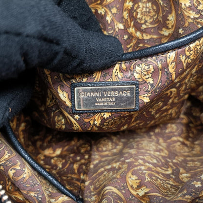VERSACE Medusa Charm Vanitas Black Leather Shoulder Bag