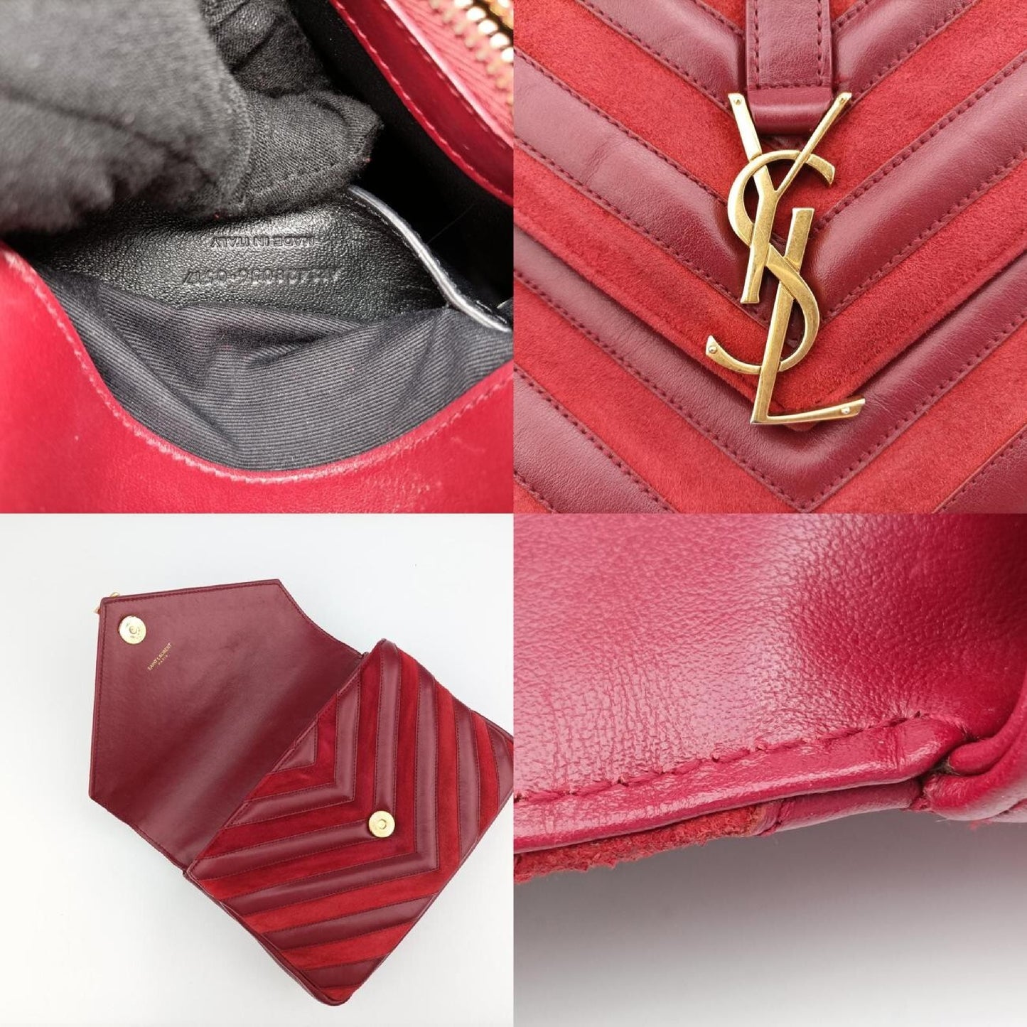 Yves Saint Laurent College Red Suede and Leather Shoulder Bag 428056ARS428056.0517