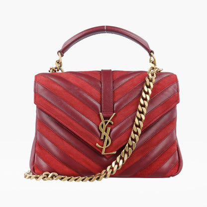 Yves Saint Laurent College Red Suede and Leather Shoulder Bag 428056ARS428056.0517