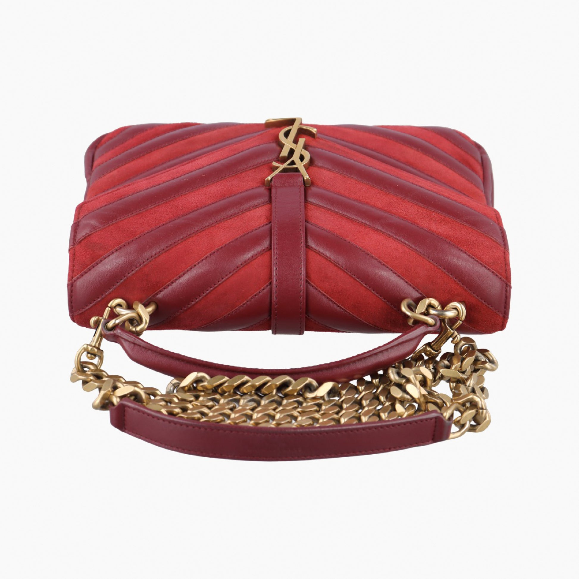 Yves Saint Laurent College Red Suede and Leather Shoulder Bag 428056ARS428056.0517