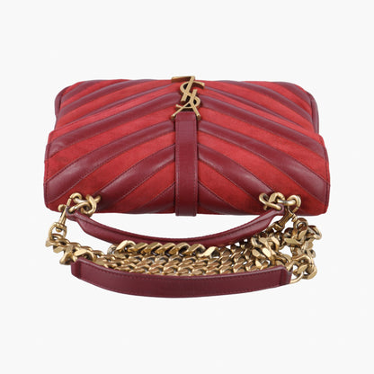 Yves Saint Laurent College Red Suede and Leather Shoulder Bag 428056ARS428056.0517