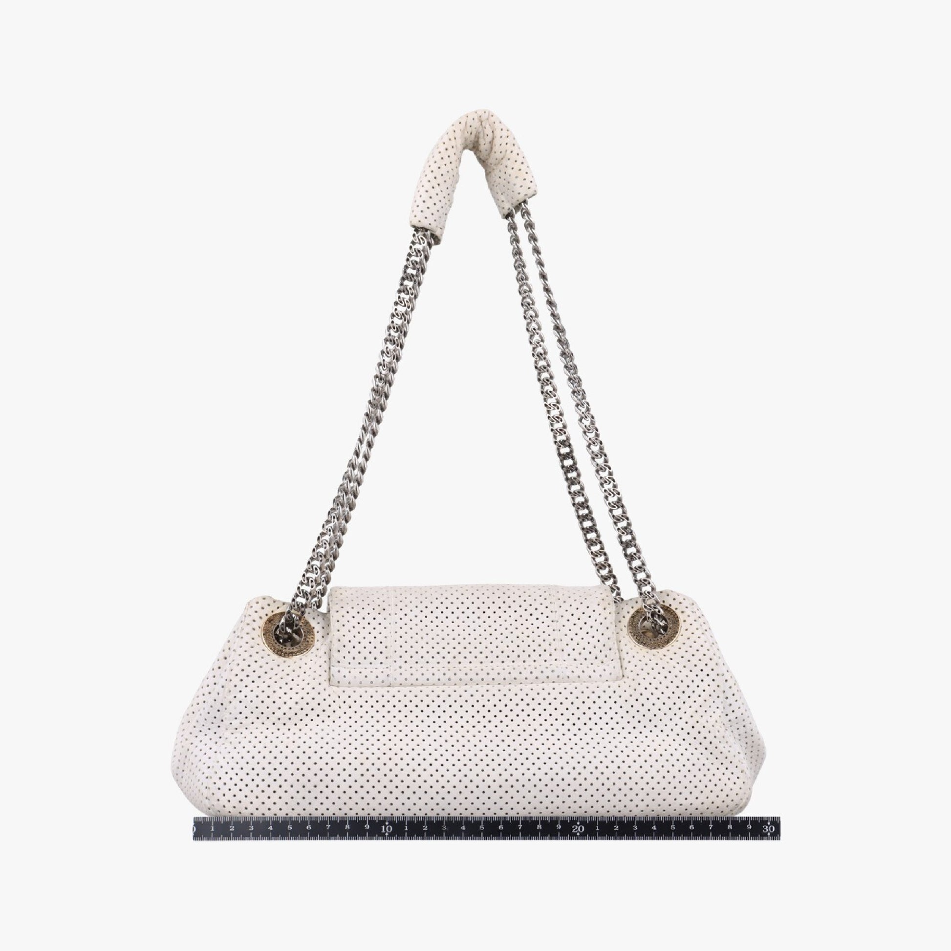 CHANEL 2.55 Perforated White Lambskin Shoulder Bag A3756112074055