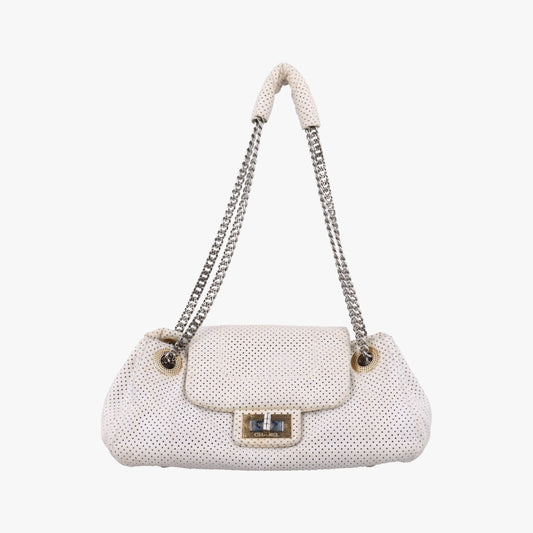 CHANEL 2.55 Perforated White Lambskin Shoulder Bag A3756112074055