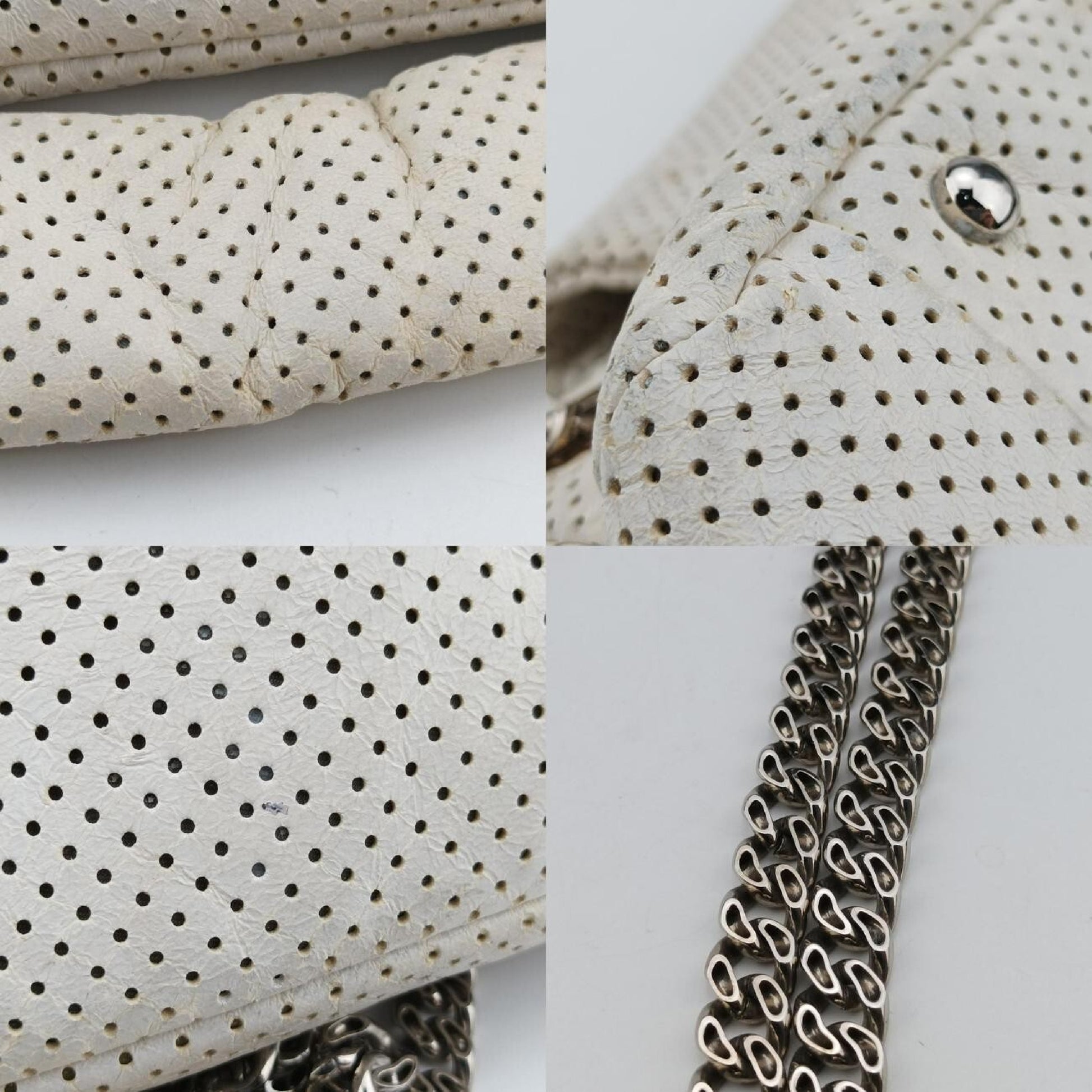 CHANEL 2.55 Perforated White Lambskin Shoulder Bag A3756112074055