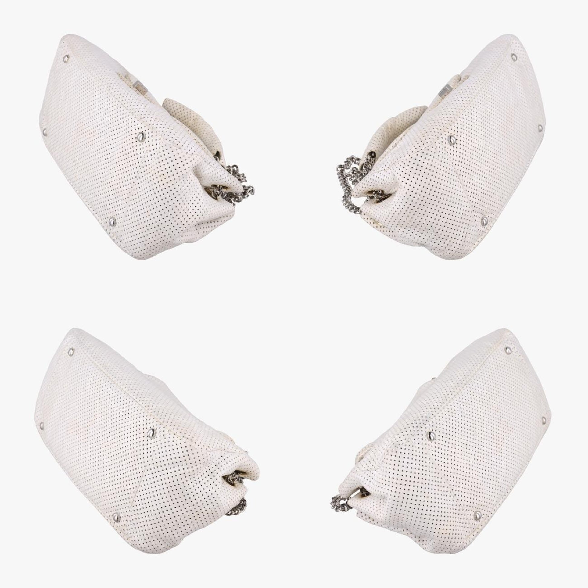 CHANEL 2.55 Perforated White Lambskin Shoulder Bag A3756112074055