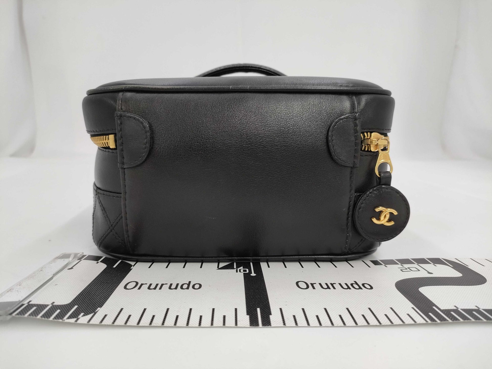 CHANEL Bicolor Coco Mark Lambskin Leather Vanity Bag in Black with Gold Hardware