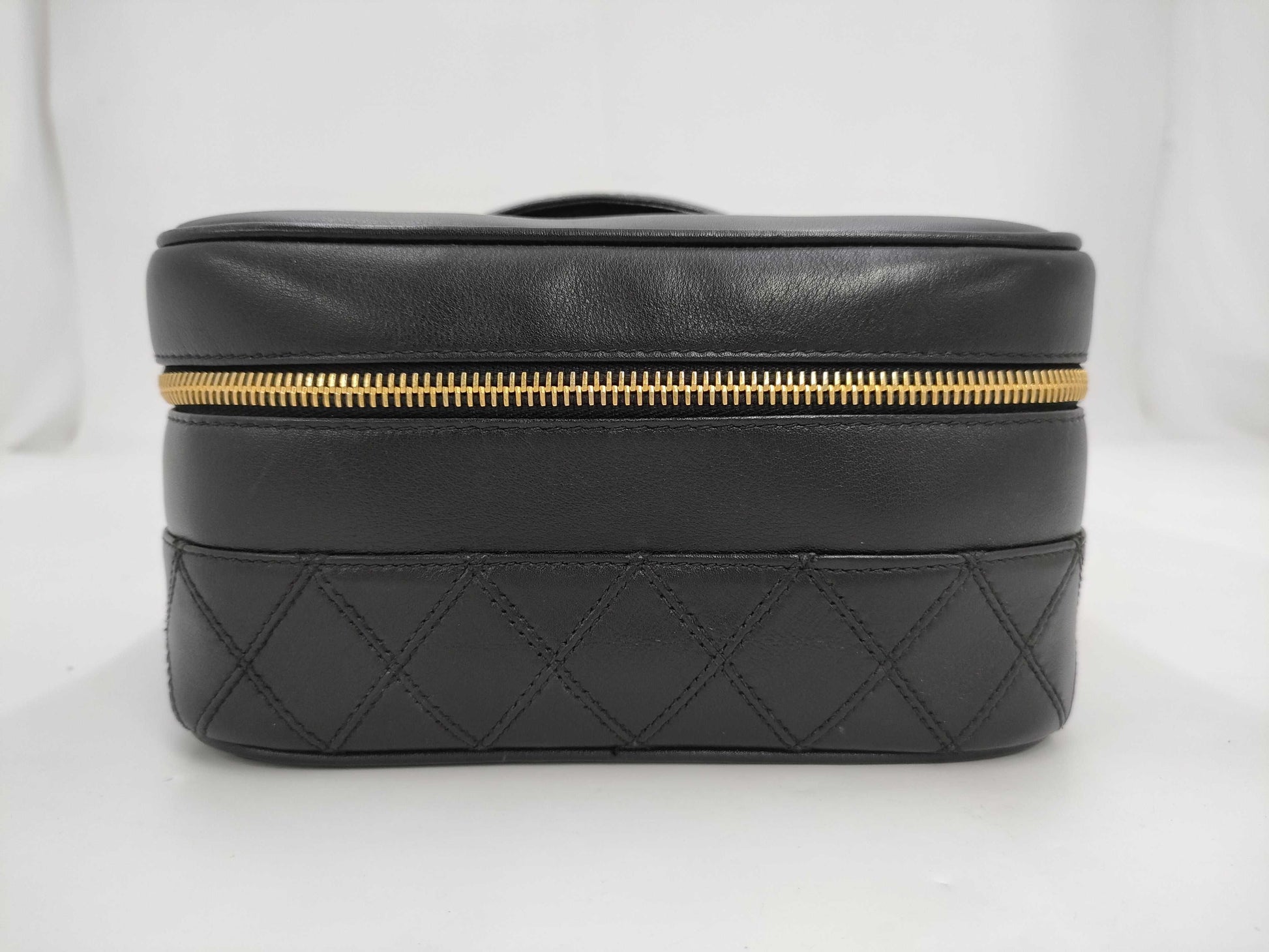 CHANEL Bicolor Coco Mark Lambskin Leather Vanity Bag in Black with Gold Hardware
