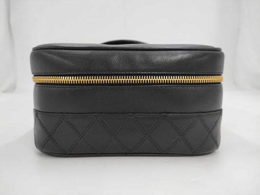 CHANEL Bicolor Coco Mark Lambskin Leather Vanity Bag in Black with Gold Hardware